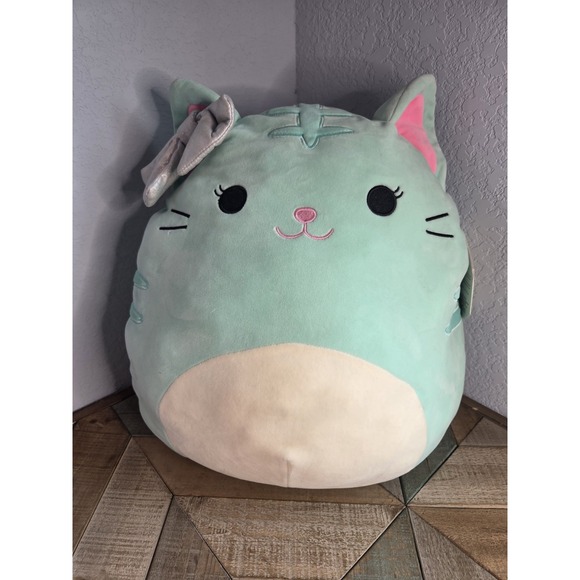 Kellytoy Squishmallow Jazzware Other - KellyToy Squishmallow Tres'zure the Mint‎ Green Tabby Cat Plush 16" Large NEW